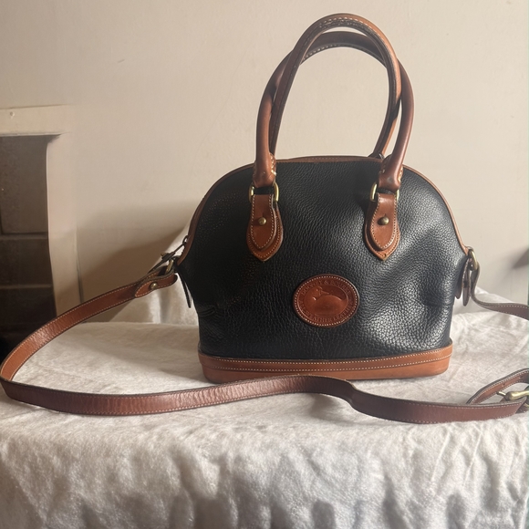 Dooney & Bourke Handbags - Dooney & Bourke Black Satchel with Brown Trim and Strap